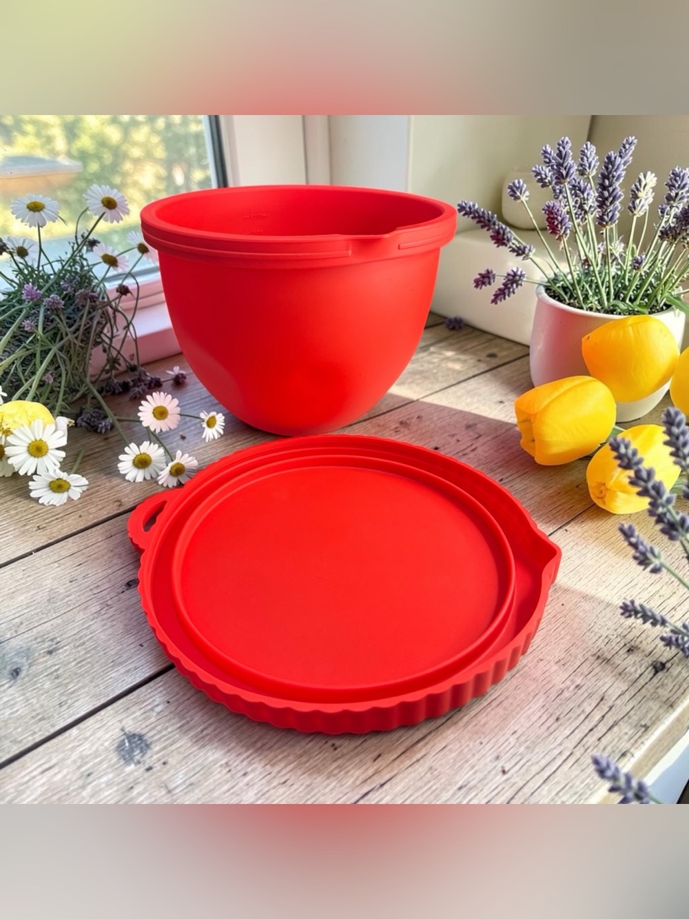 Silicone Kitchen Aid 5 Qt Mixing Bowl Liner Lidded Tilt Head Space Saver RED